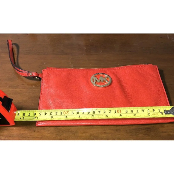 Michael Kors Fulton large Flat phone case wallet wristlet leather red sangria - Picture 11 of 12